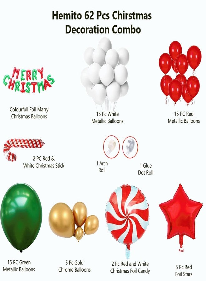 Hemito 62 Pc Christmas Party Decoration - Xmas Decoration Items for Home | Christmas Decoration Items with String Led Light | Merry Christmas Banner | Christmas Foil Balloon | Christmas Lights - Image 2